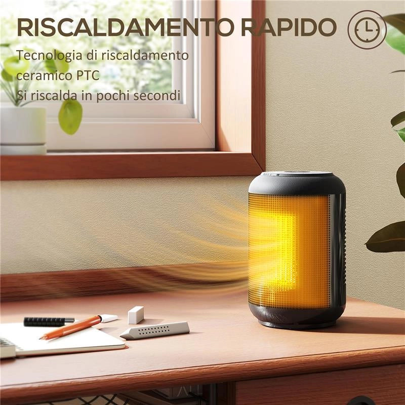 RISCALDATORE ELETTRICO E REGOLABILE A 3 MODALITÓ CON TIMER 24H, IN PP E PA IGNIFUGO, 14X14X21.5 CM, NERO