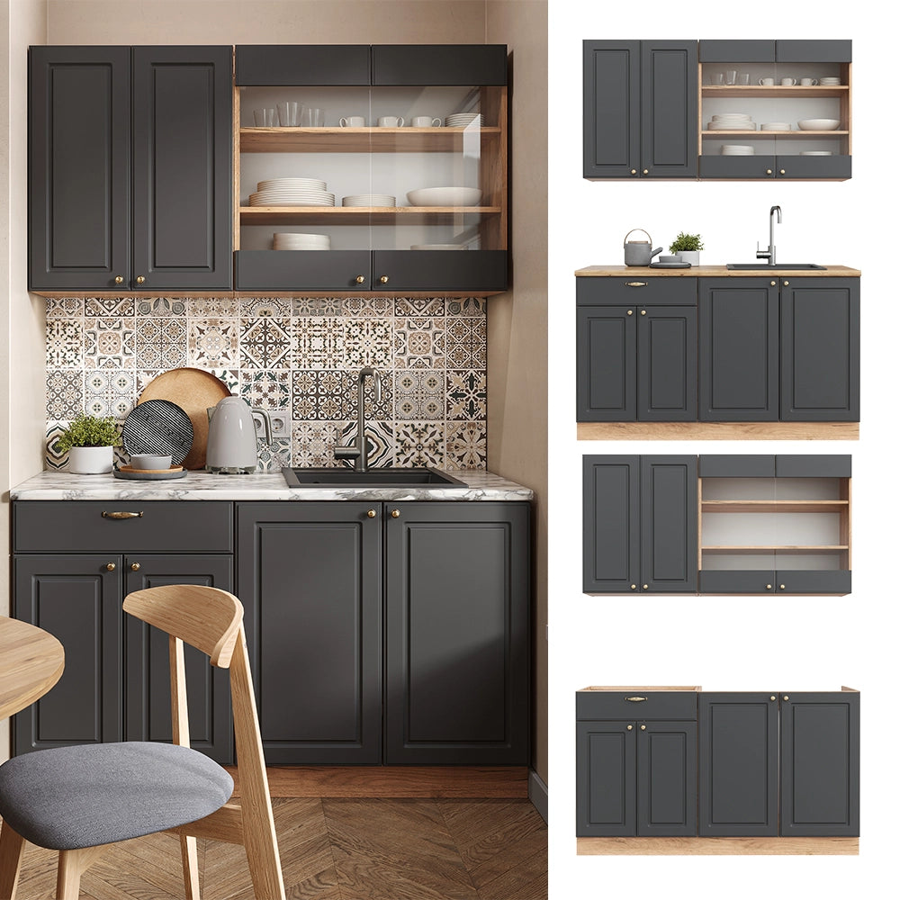 Cucina completa Fame-Line Antracite rustico/Rovere dorato 140 cm, PL Marmo Vicco
