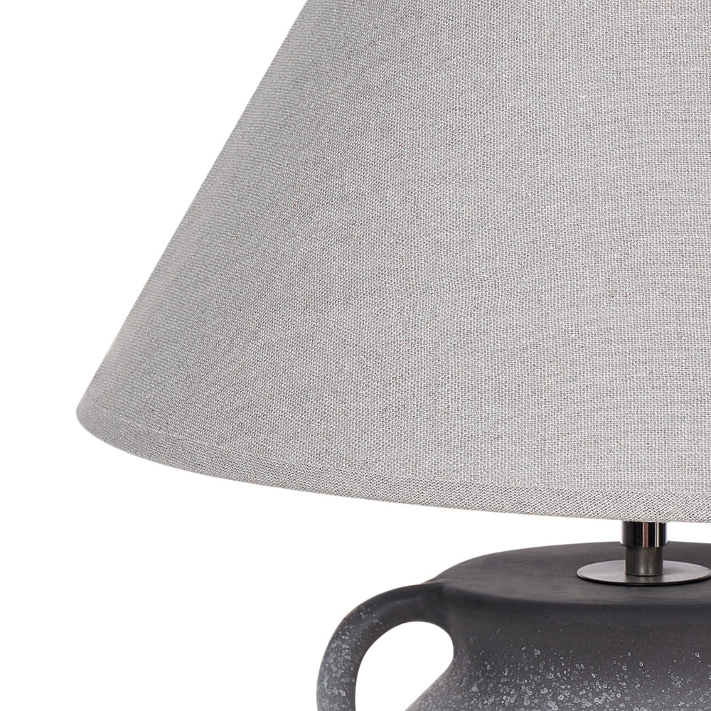Lampada da tavolo con base in ceramica grigia Paralume a cono regolabile in lino Design moderno e minimalista Soggiorno Camera da letto