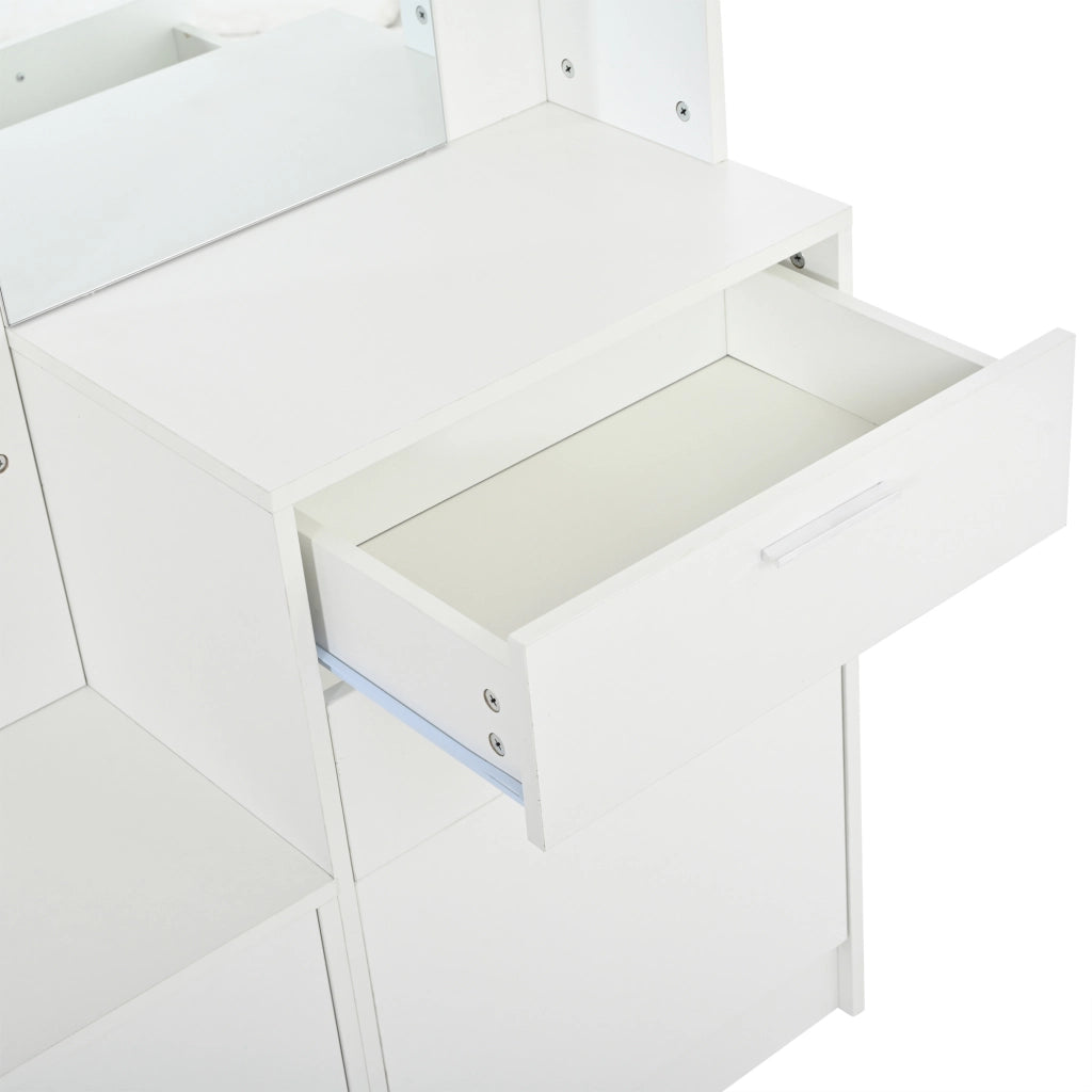 Garderobenschrank multifunzionale bianco 110¡Á34¡Á185 cm con specchio, 2 cassetti, 2 scarpieri ribaltabili e 3 ganci