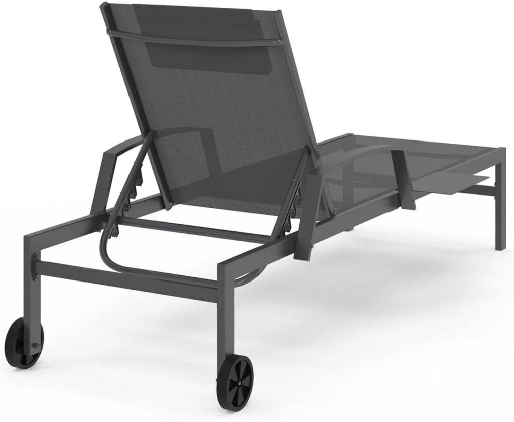 Set di 2 lettini da Giardino reclinabili Java con Ripiani in Acciaio Grigio e Tessuto Grigio