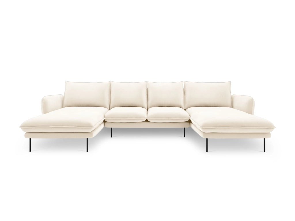 Cosmopolitan Design - Divano panoramico "Vienna" 6 posti in velluto beige chiaro 