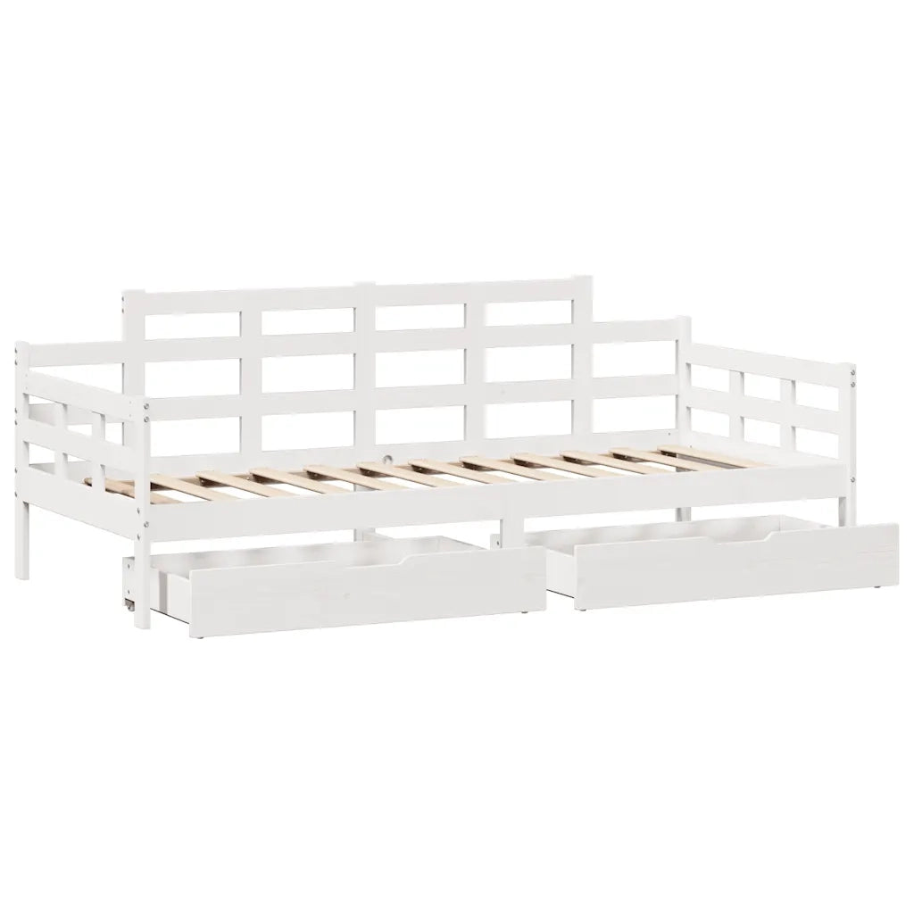 Dormeuse con Cassetti Bianco 90x200 cm Legno Massello di Pino 3302121