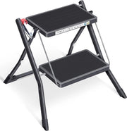 Scala a Più Livelli 2 Gradini Portatile - Grande Piattaforma - Scala a Manubrio di Acciaio - Scala di Acciaio Portatile - Scala di Acciaio per Casa - Scala di Acciaio per Cucina - Nero