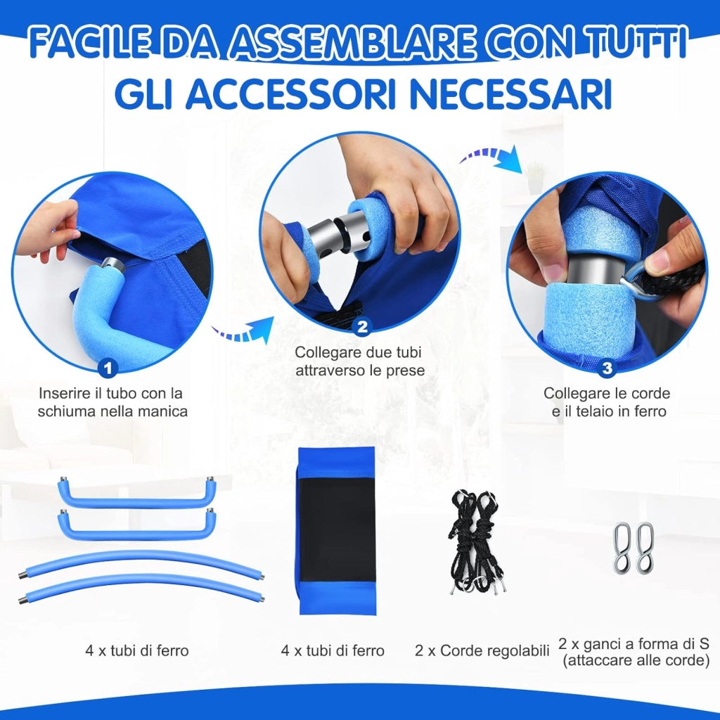 Altalena a Nido per Bambini Giardino, Con Telaio in Metallo, Regolabile in Altezza, Sedia Sospesa per Adulti Bambini, per Cortile Parco Giardino, Portata 150 kg (Blu)