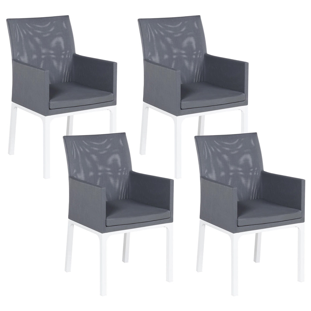 Set di 4 sedie da giardino rivestimento in Textilene grigio gambe bianche in alluminio schiuma ad asciugatura rapida