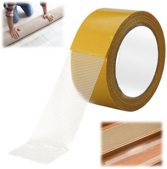 Tape per Tappeto 20m x 5cm - Bicolor - Resistente - Adesivo per Tappeti - Senza Residui - Adatto per Varie Superfici