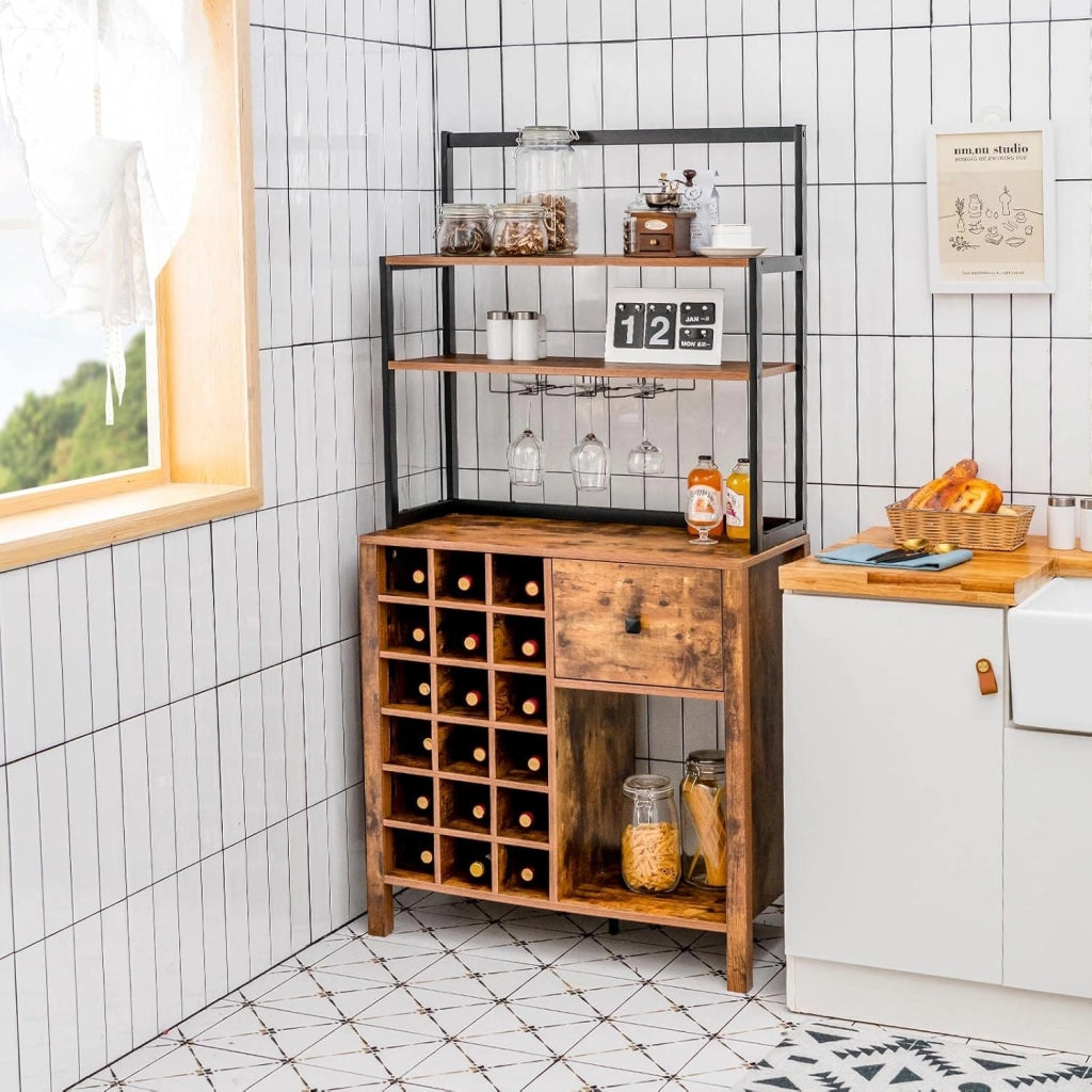 Portabottiglie per 18 Bottiglie, 4 Armadi da Cucina con 2 Ripiani Aperti per Cucina Soggiorno, 40x74x160cm