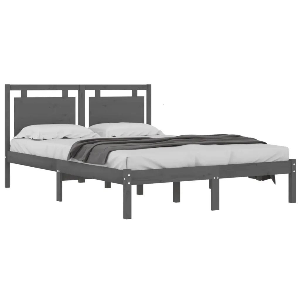 Giroletto-Struttura Letto Grigio in Legno Massello 200x200 cm 628872