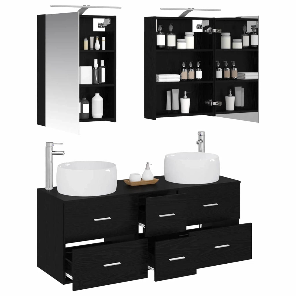 Set di mobili per il bagno 5 pcs Rovere Nero 3407032