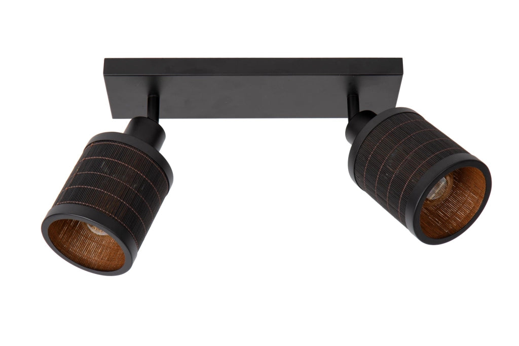 Plafoniera Lucide Tagalog con paralumi bambù nero 2xE27 40W