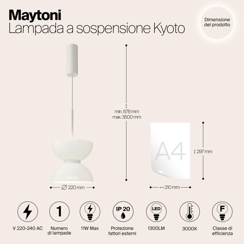 Maytoni Lampadario moderno Kyoto 1 luce LED integrato bianco metallo vetro