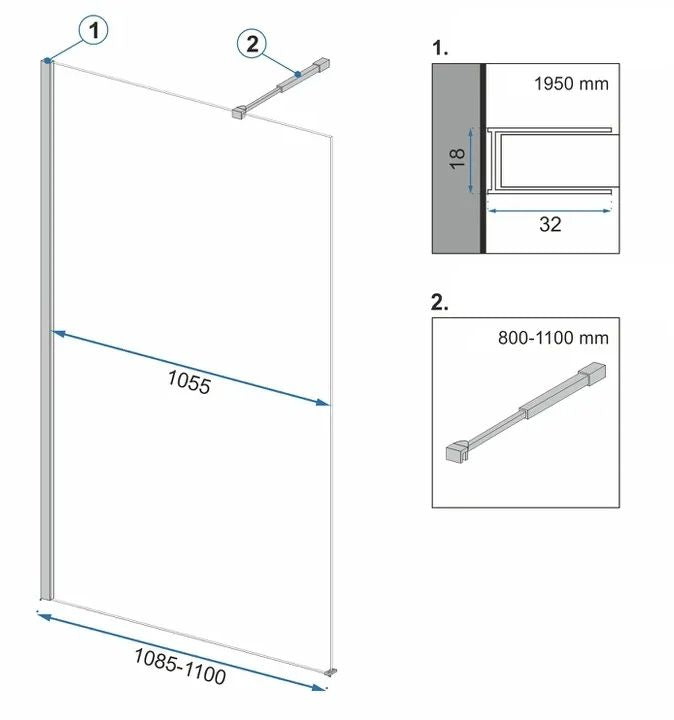 Parete Doccia Rea Aero Black Mat 110