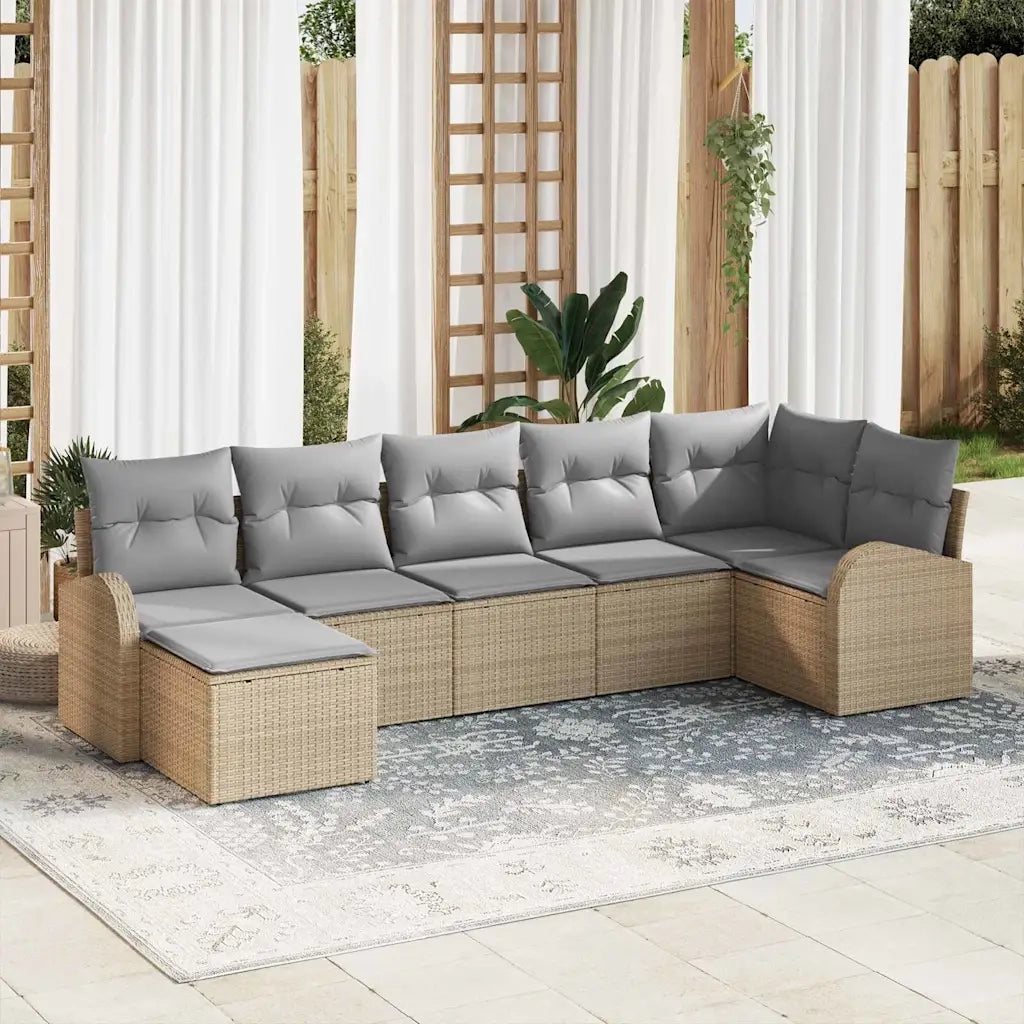 Set di divani con cuscino 7 pcs Beige polyrattan