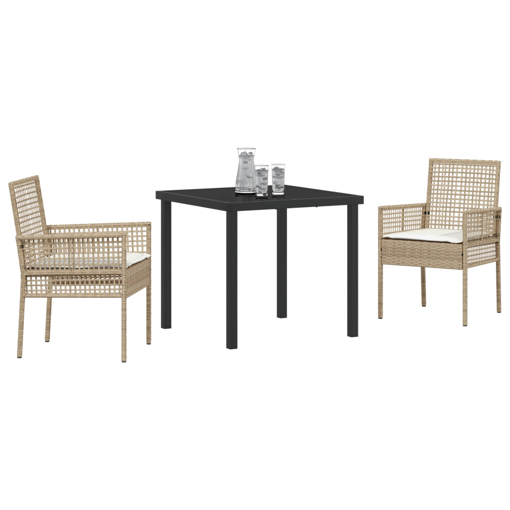 Set da Pranzo da Giardino 3 pezzi con Cuscini Beige Polyrattan