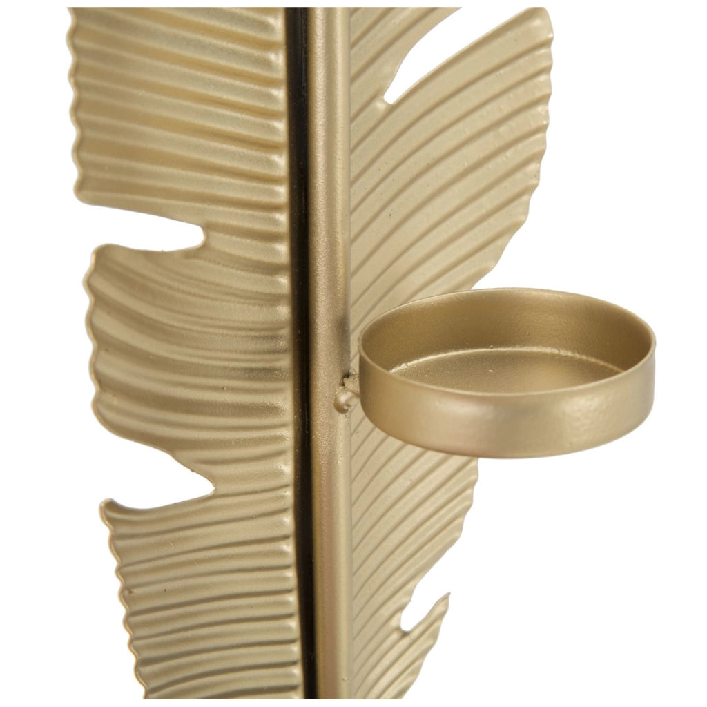 Scultura decorativa Glam a forma di foglia in ferro oro con portacandela