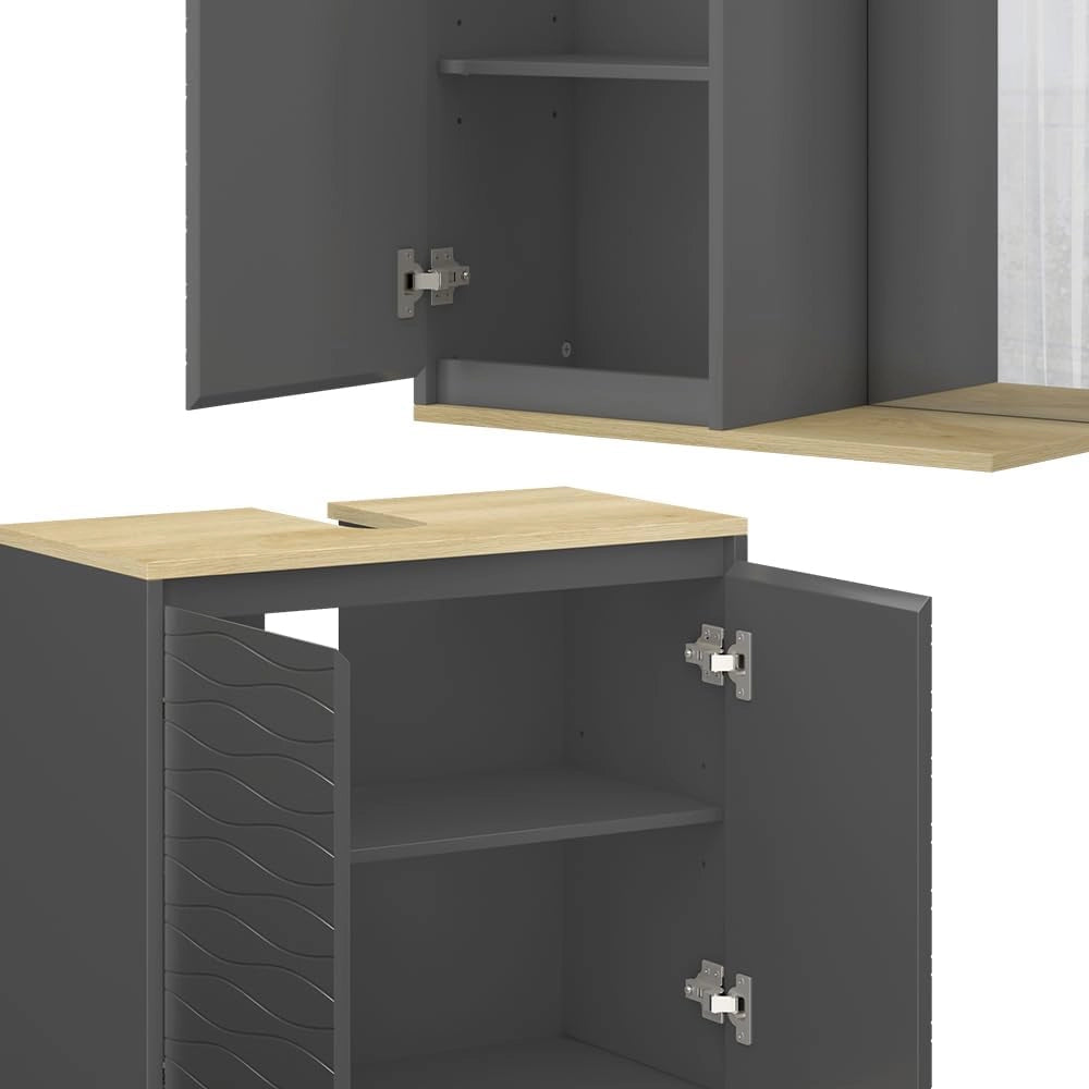 Set di mobili da bagno Livia, Antracite/quercia, 6 parti