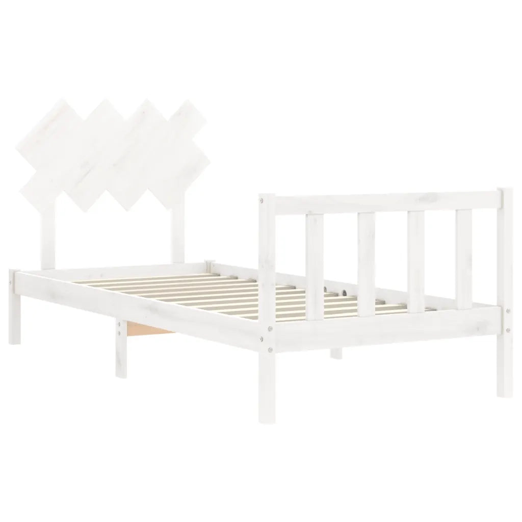 Giroletto con Testiera-Struttura Letto con testiera Bianco Single in Legno Massello 708246