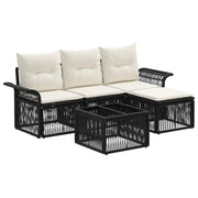 Set Divano da Giardino 5 pcs Nero polyrattan