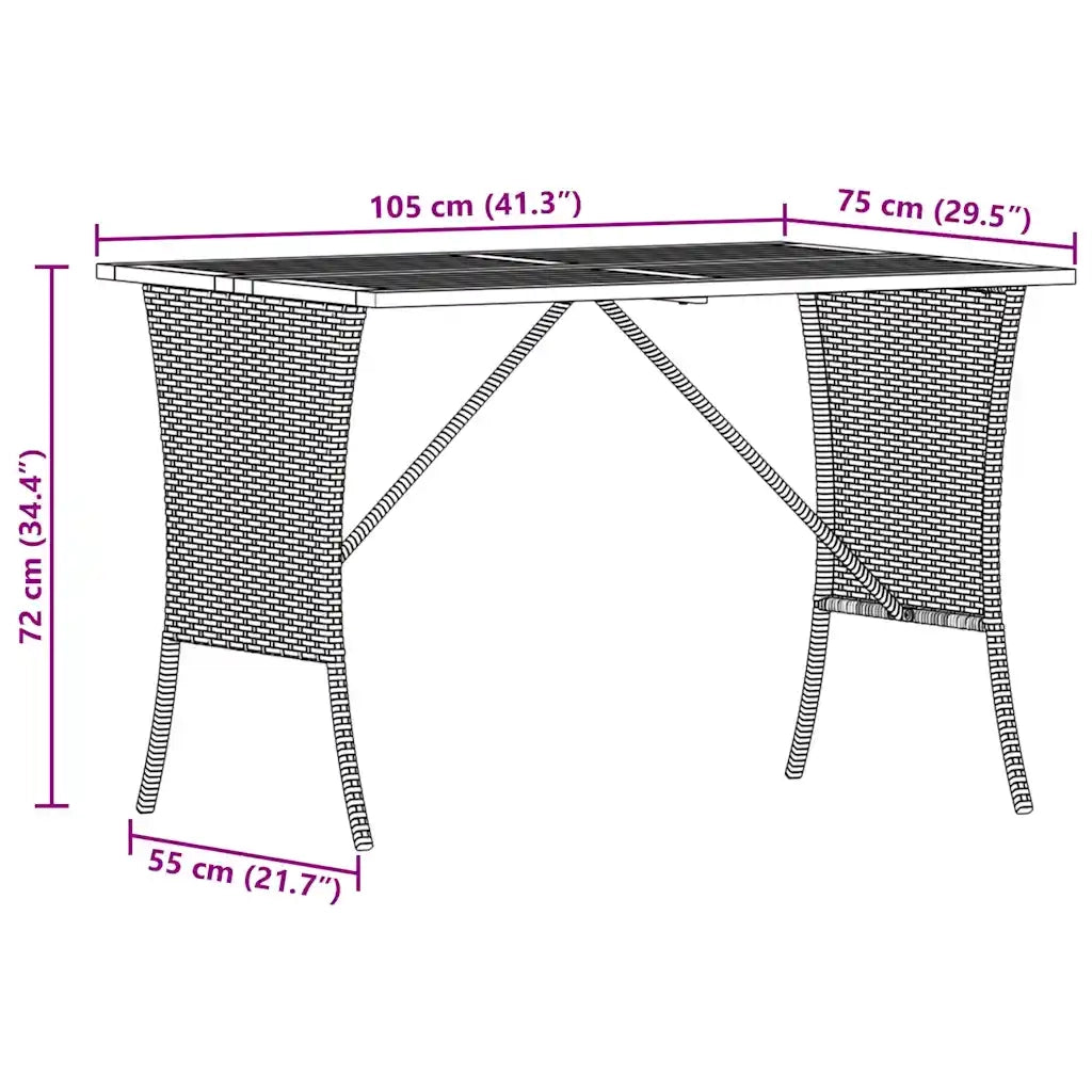 Tavolo Giardino Piano Legno Acacia Nero 105x75x72 cm Polyrattan 4104138
