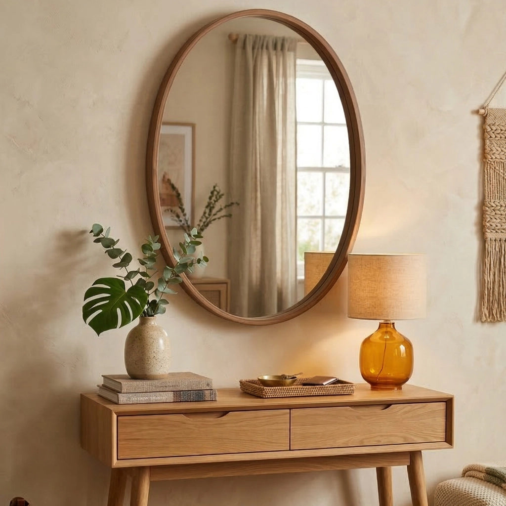 Erbusco, Specchio Forma Ovale, 45x60h cm Marrone Noce