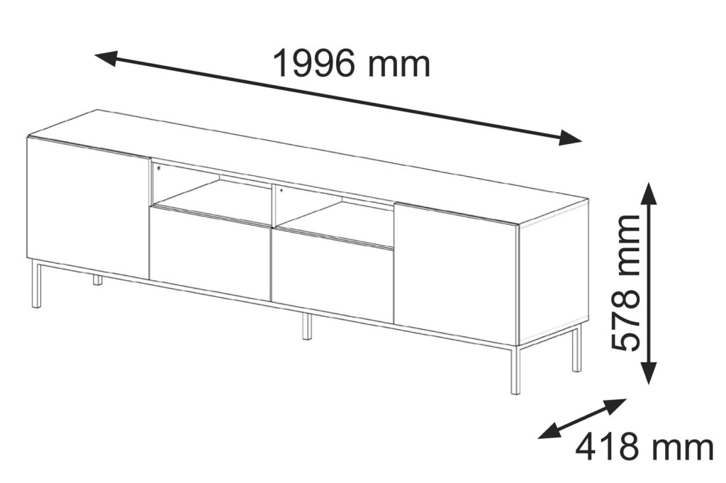PORTA TV RAVENNA CCK DIAMOND MDF HG TV STAND 2D2S 200 NERO OPACO NERO LUCIDO TELAIO ORO