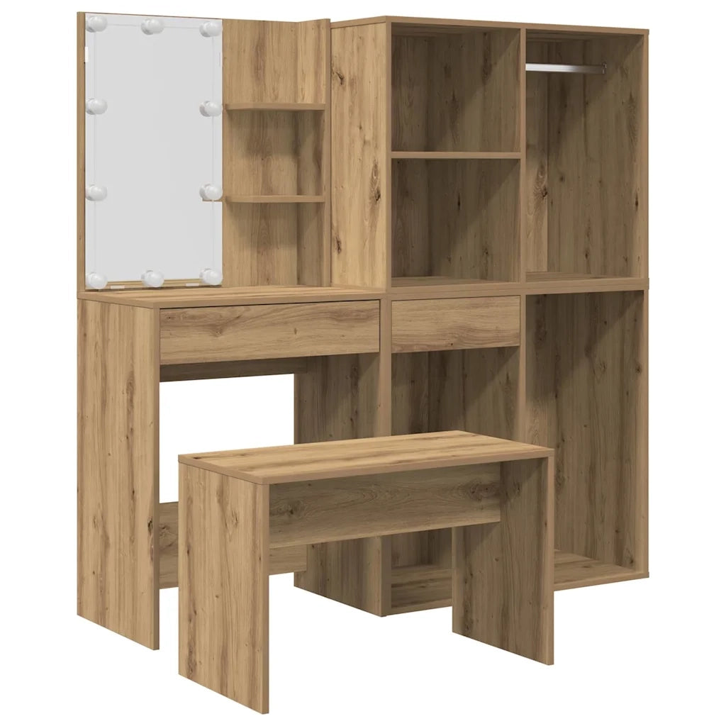 vidaXL Set Toeletta con LED Rovere Artigianale in Legno Multistrato