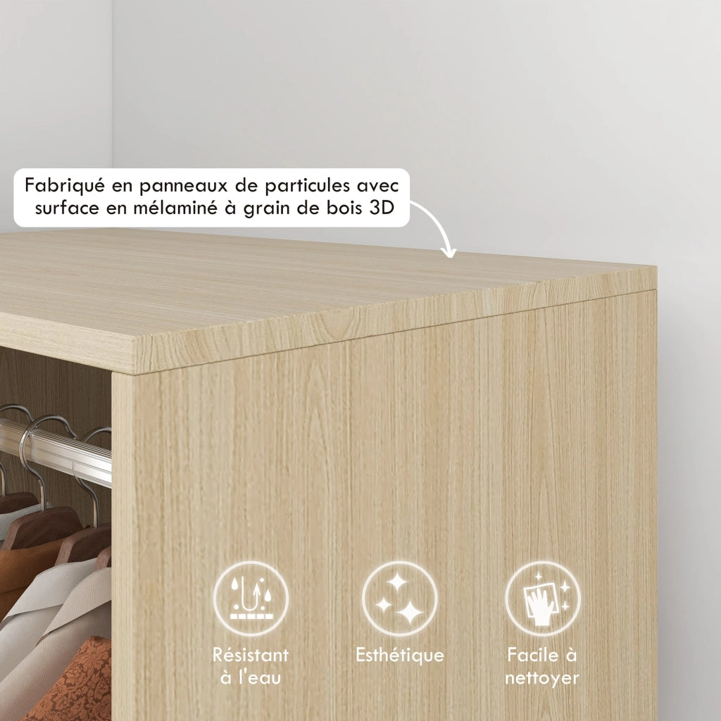Armadio con ante scorrevoli e scaffali ¨C zephmum ¨C 60x40x128 cm in legno naturale