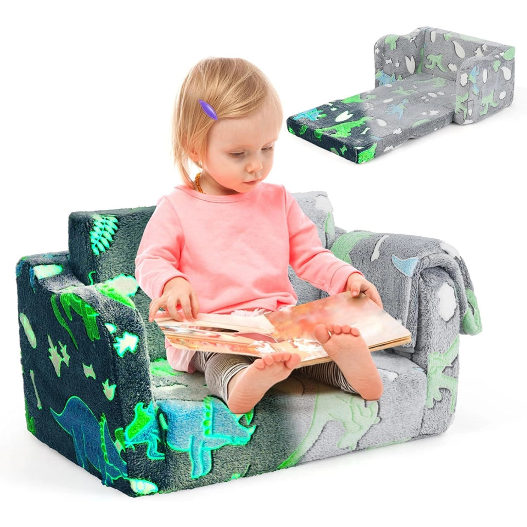 Divano per bambini con coperta e funzione pieghevole 2-in-1, Poltrona recliner per bambini sopra i 3 anni che brilla al buio Grigio