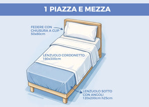 Completo Lenzuola Letto In 100% Cotone Rigato Zig Zag Disegno Baia - 1 Piazza e Mezza - Lilla