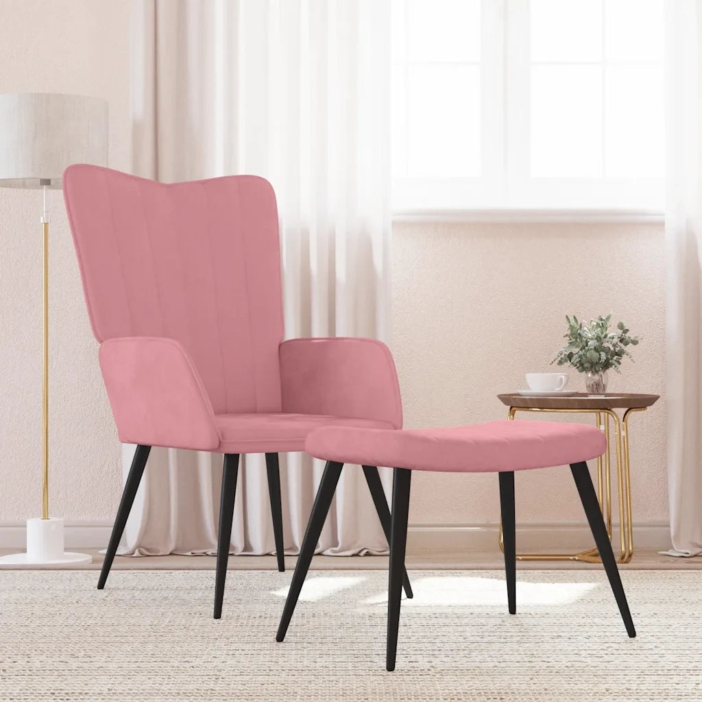 Poltrona Relax | Sedia Relax con Sgabello Rosa in Velluto
