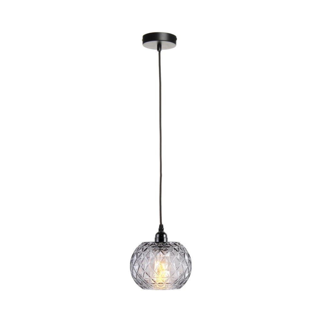 Lampada a sospensione Mia in vetro fume' e texture diamantata