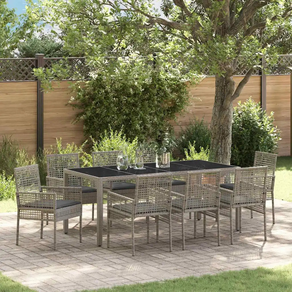 Set da Pranzo per Giardino 9 pcs Grigio polyrattan 3334876