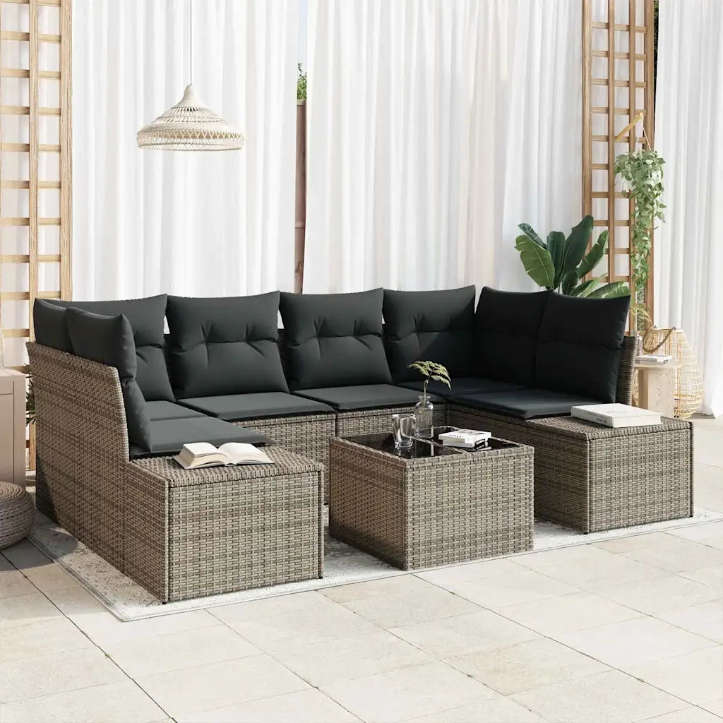 Set Divano da Giardino con cuscino 7 pcs Grigio polyrattan
