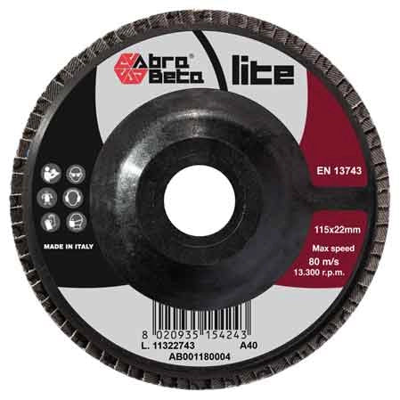 DISCO LAMELLARE AL CORINDONE 'LITE' ABRA BETA Ø 115x22 mm - grana 40 - 10 pezzi- ABRABETA