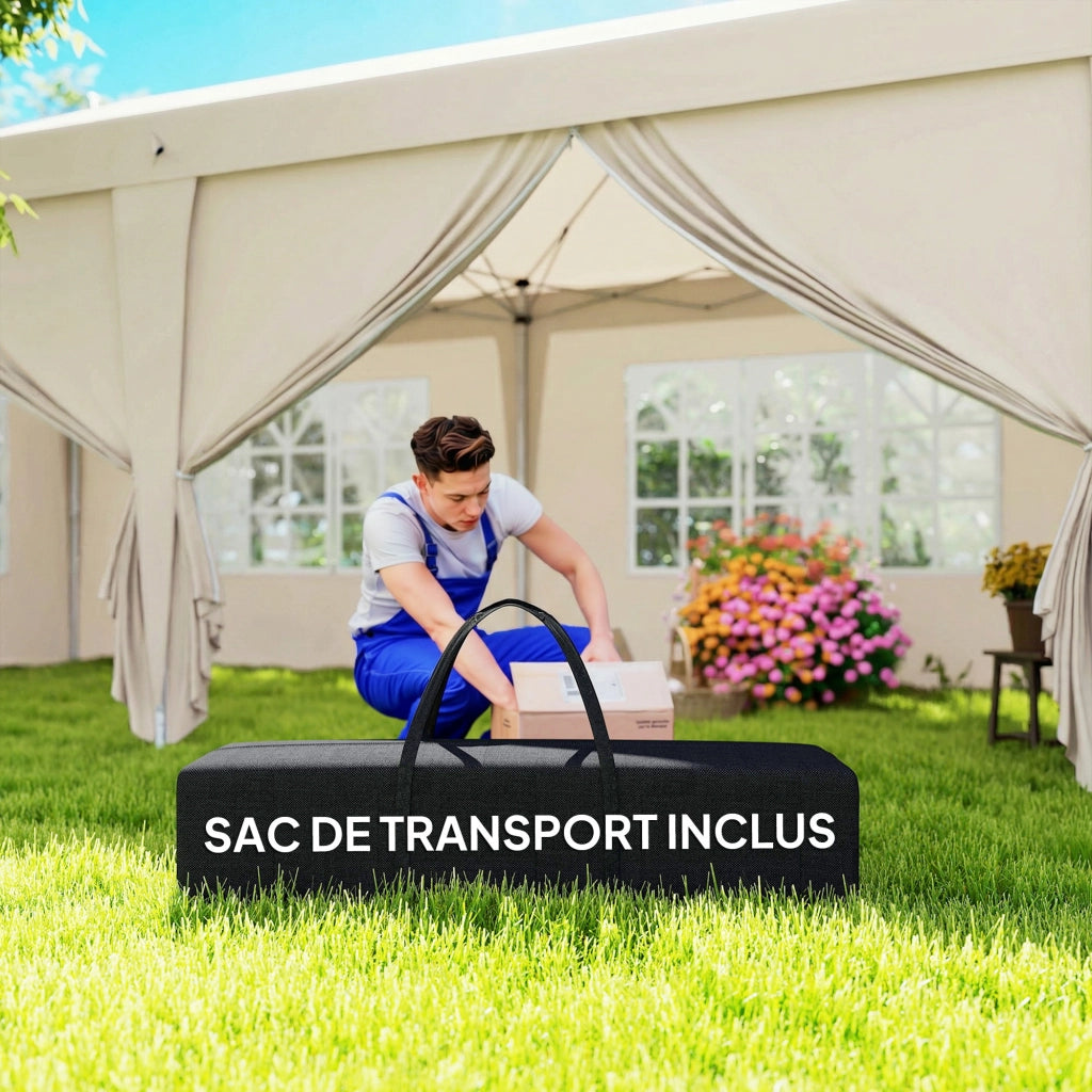 Tonnelle da giardino pieghevole 6x3m con paraventi UV ¨C zephmum ¨C beige