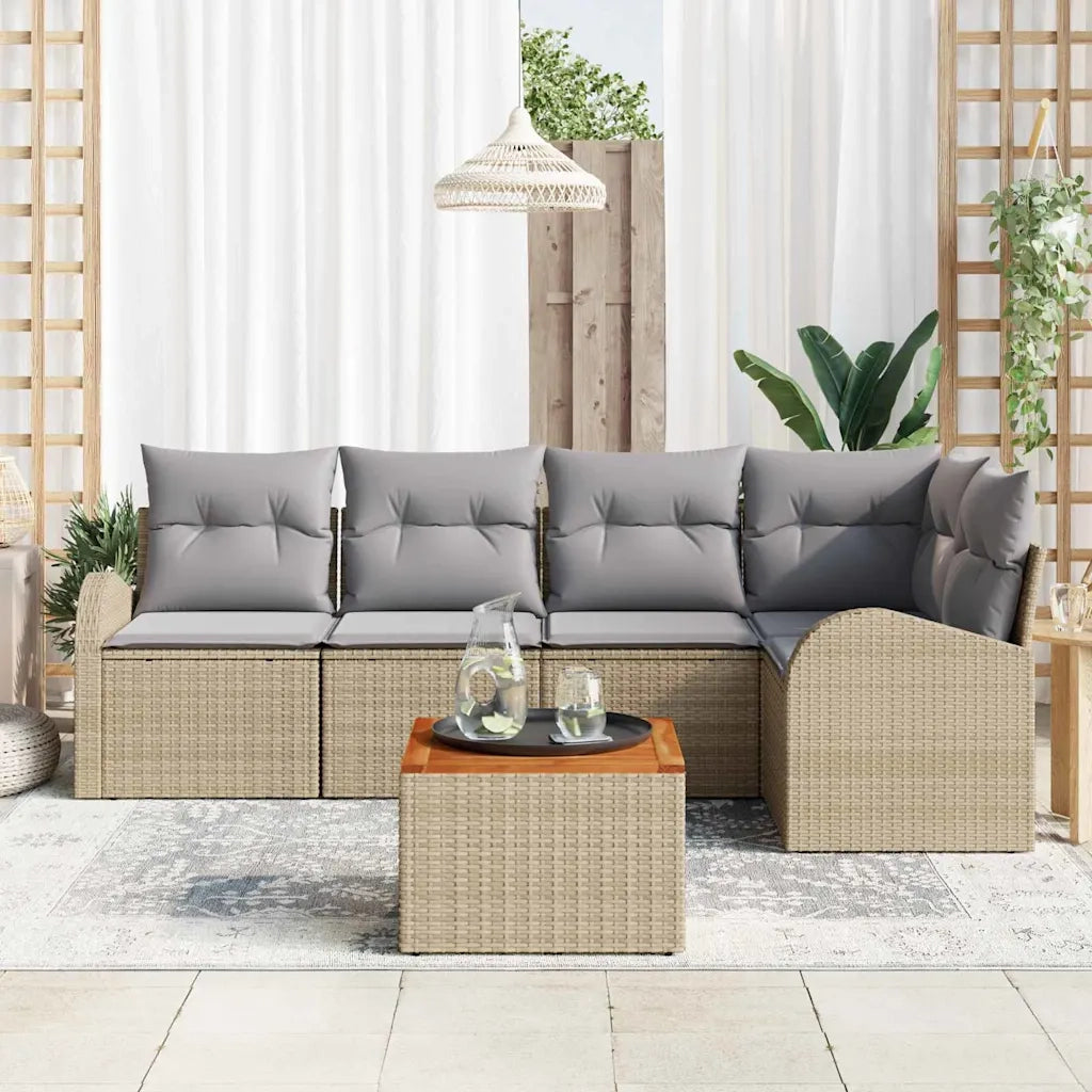 Set Divano da Giardino 6 pcs Beige e Grigio Chiaro polyrattan