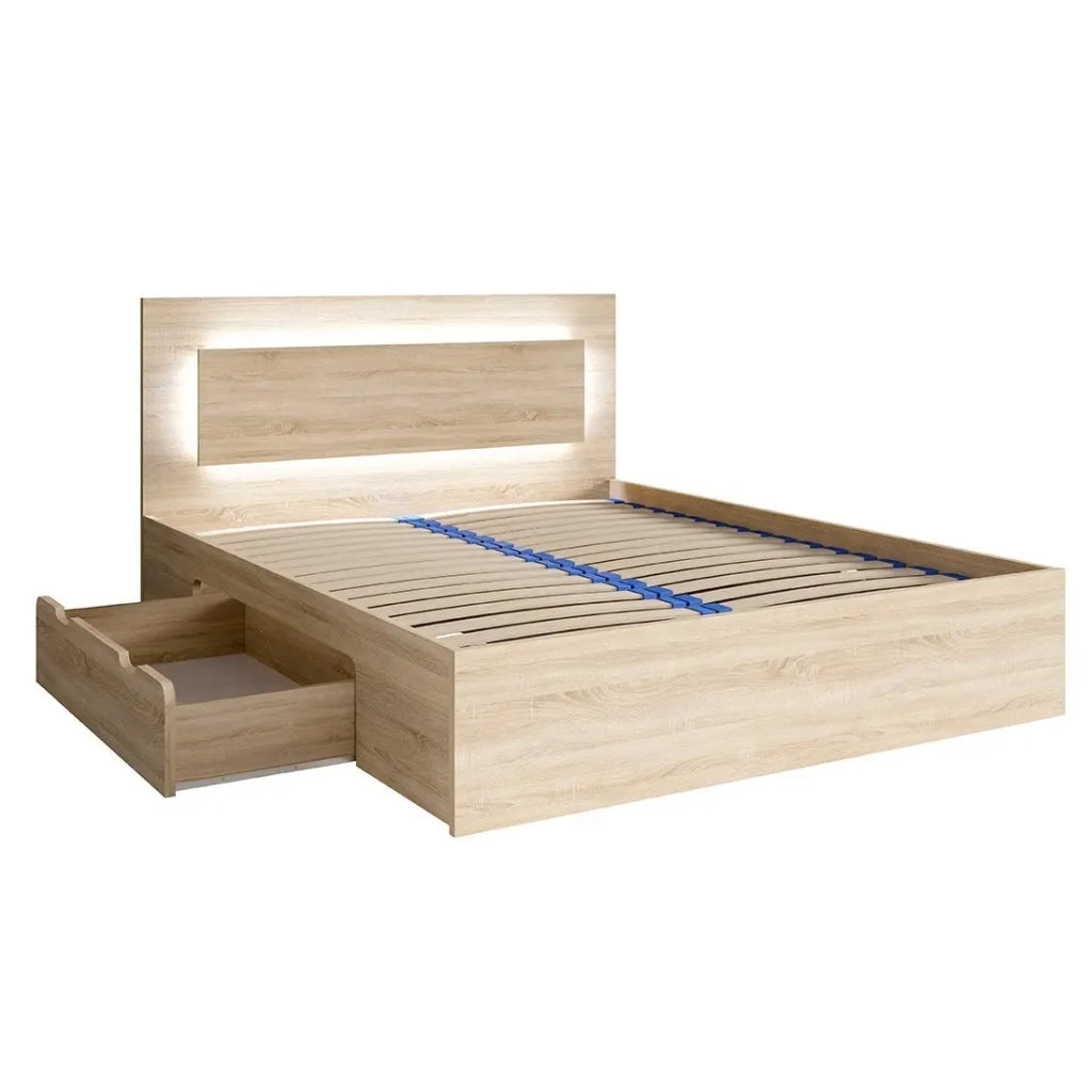 Letto NOFI 140 x 200 cm con doghe e 2 cassetti - colore rovere sonoma