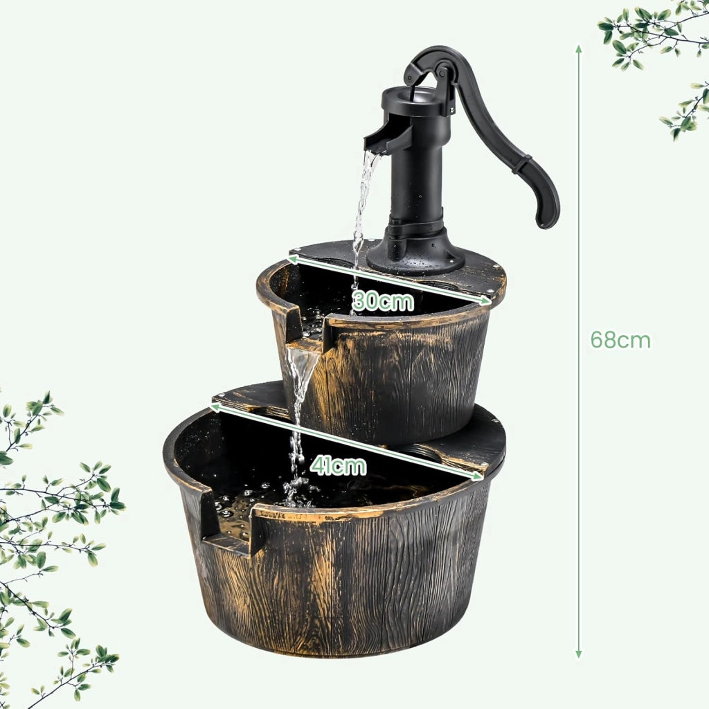 Fontana Giardino a 2 Livelli, Fontana Acqua con Pompa Acqua Elettrica e Flusso Acqua Regolabile, Materiale PP Impermeabile, Decorazione Giardino per Esterni, Balcone, Terrazza