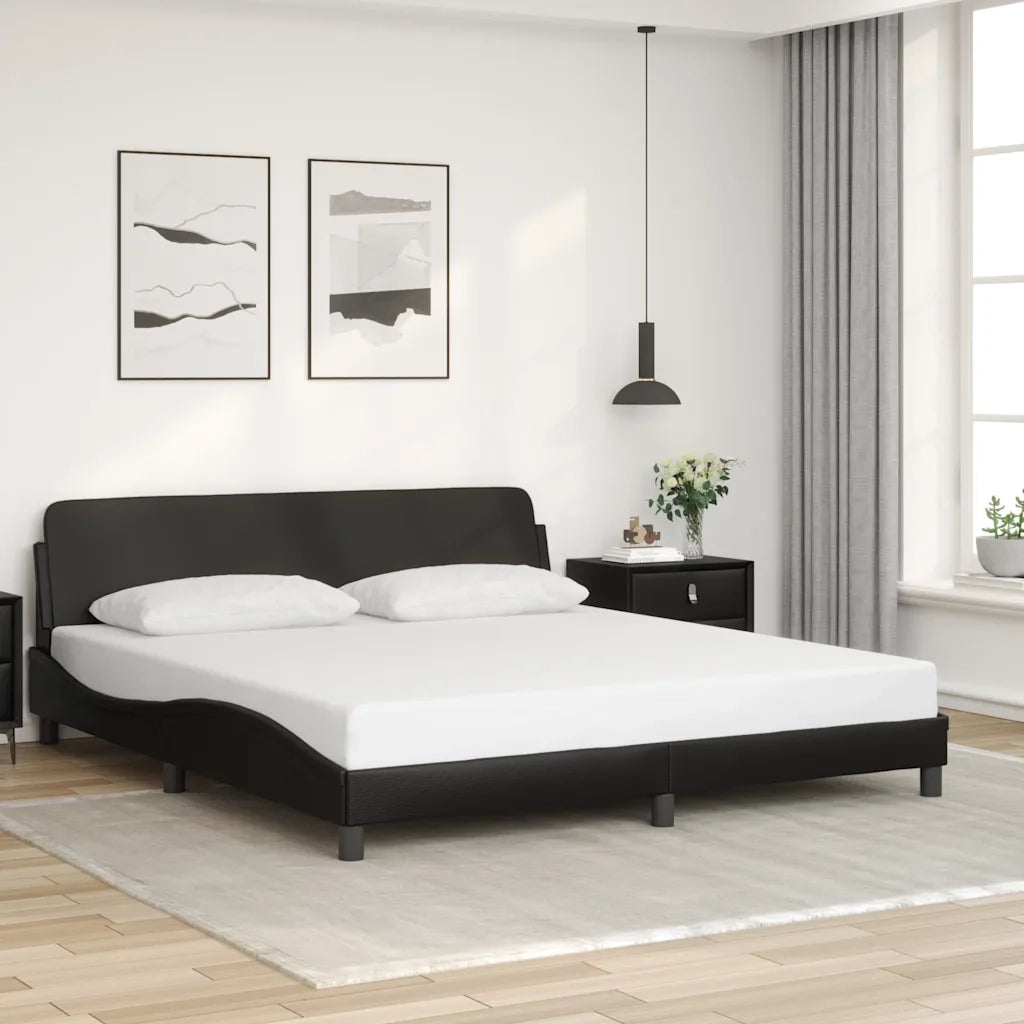 Letto matrimoniale | Letto per adulti | Giroletto Dover Nero 180x200 cm in Similpelle