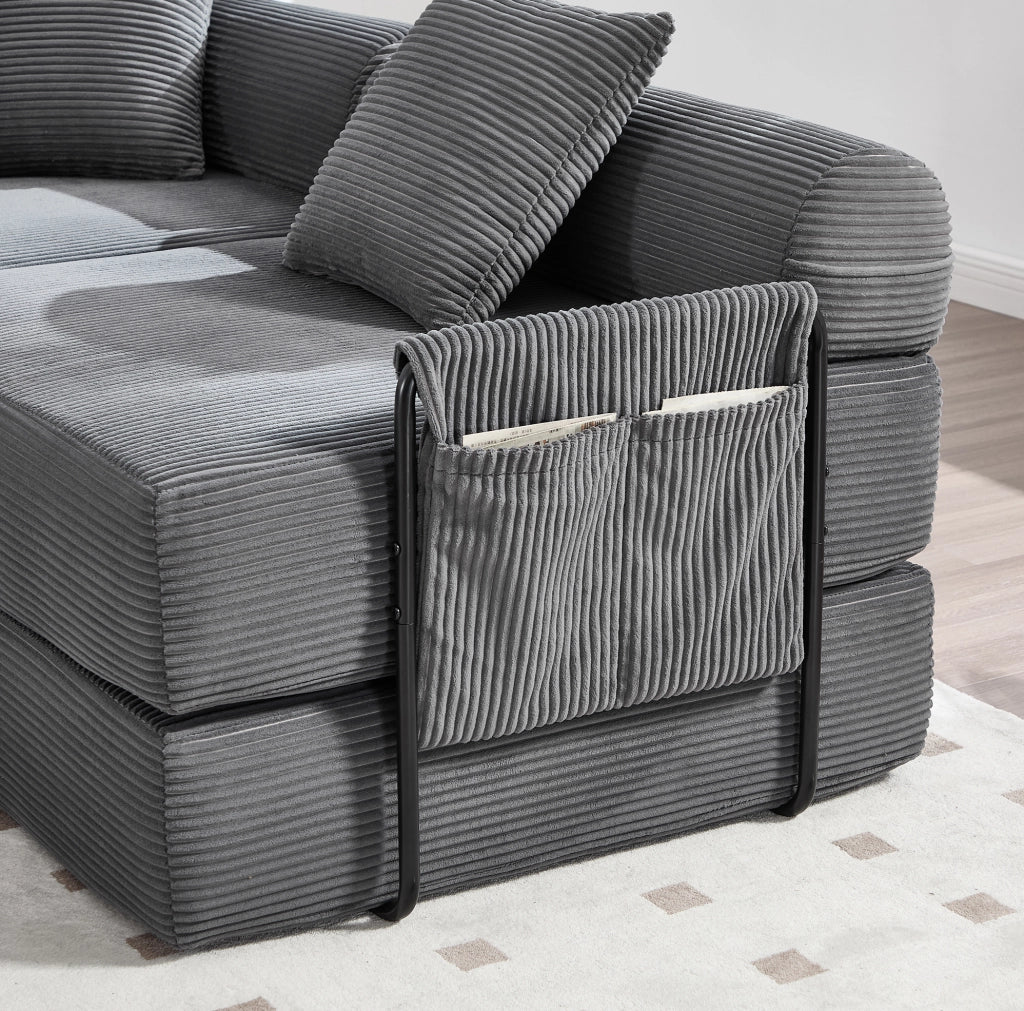 Divano modulare grigio scuro con contenitore, 270x180x64 cm, tessuto in cotone a coste