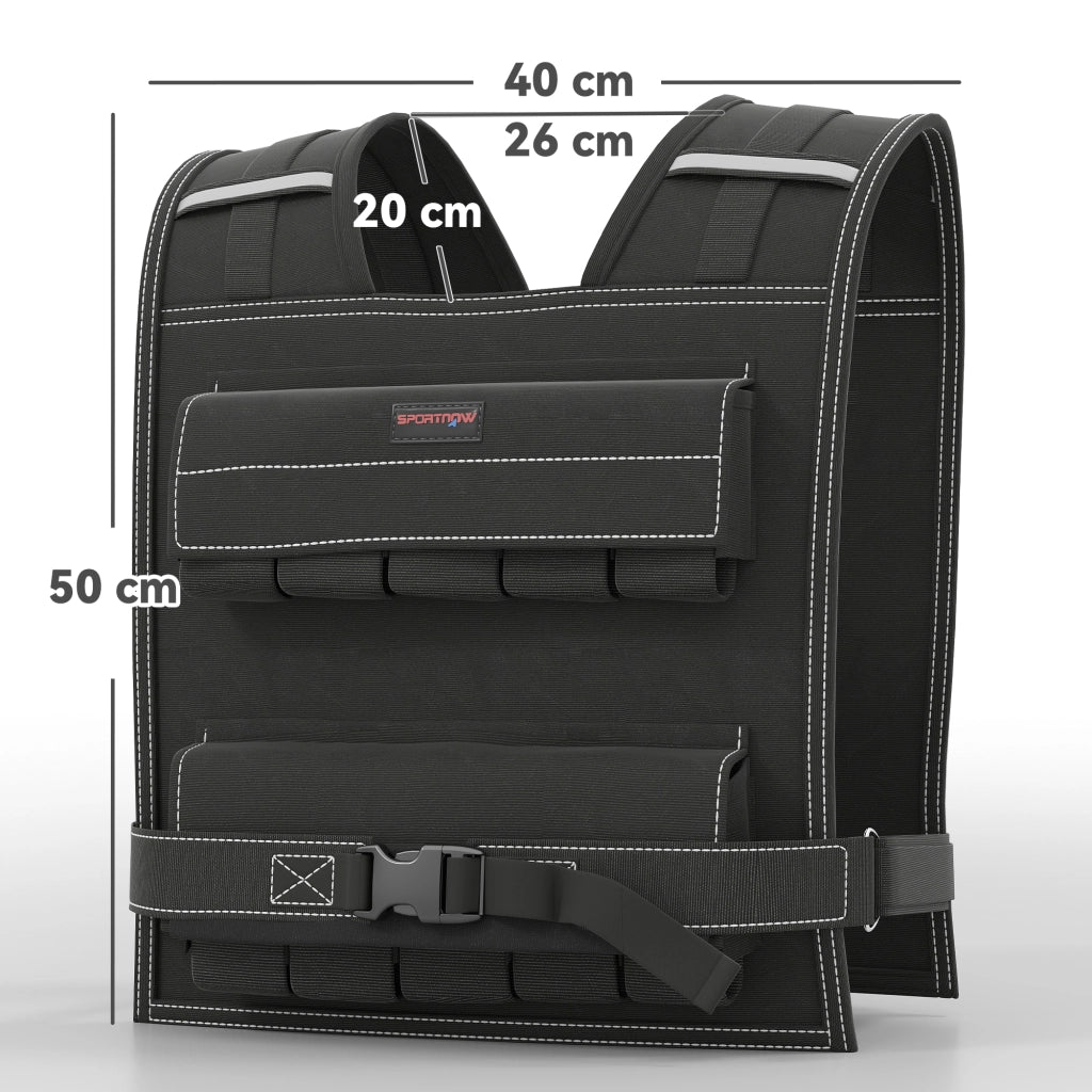 Gilet Zavorrato da 20kg Regolabile 50x40 cm con Strisce Catarifrangenti Nero