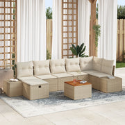 Set di divani da giardino 8 pezzi con cuscini Beige Polyrattan