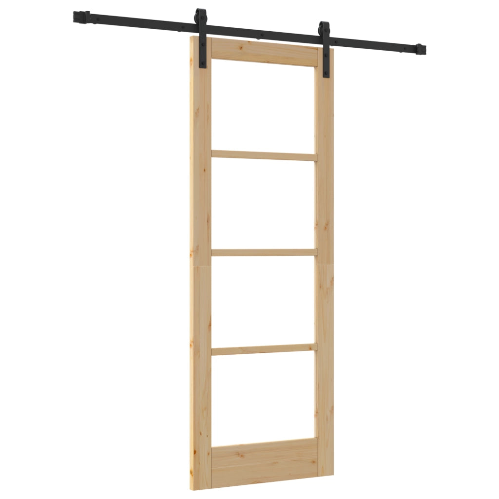Porta Scorrevole con Set di Ferramenta 'ORKDAL'Legno Massiccio & Vetro