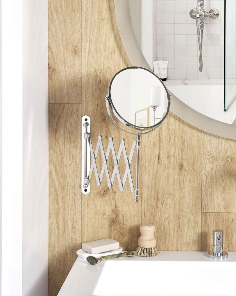 Specchio da trucco in ferro argentato ø 19 cm con prolunga a parete Doppio lato Ingrandimento Accessori da bagno