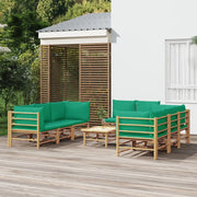 Set Salotto da Giardino 9pz con Cuscini Verdi Bambù 3155155