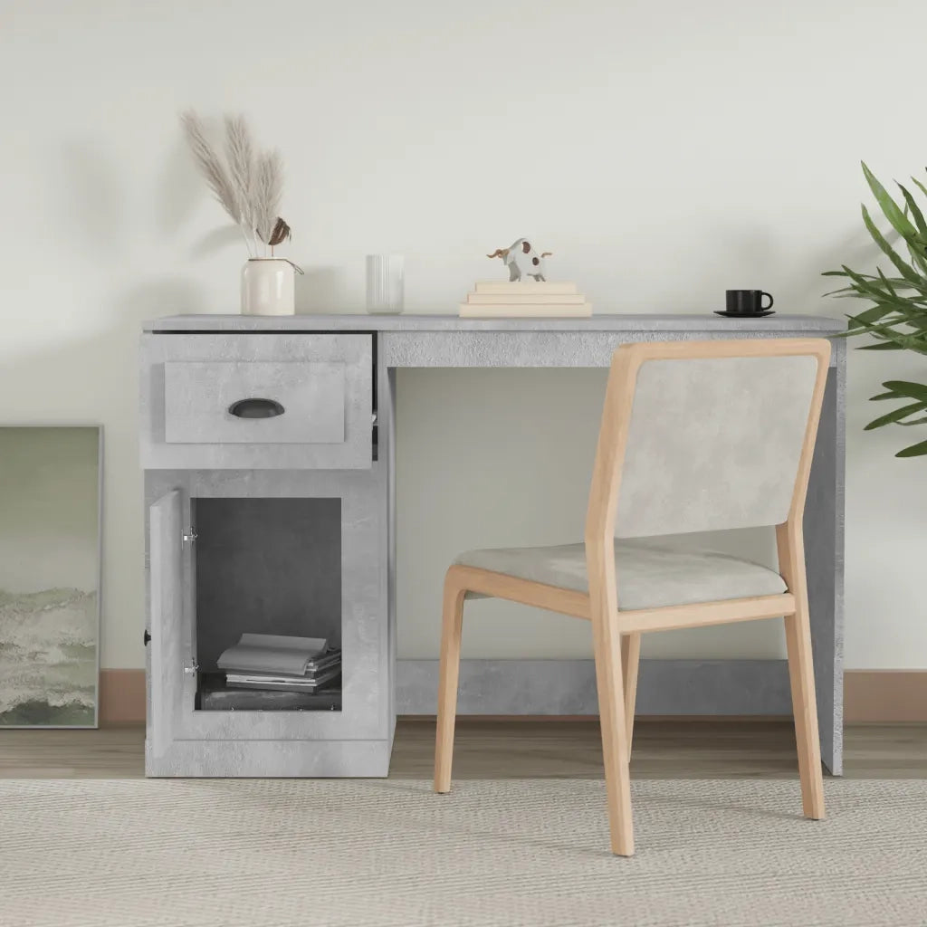 Scrivania | Tavolo da Ufficio Cassetto Grigio Cemento 115x50x75cm Legno Multistrato