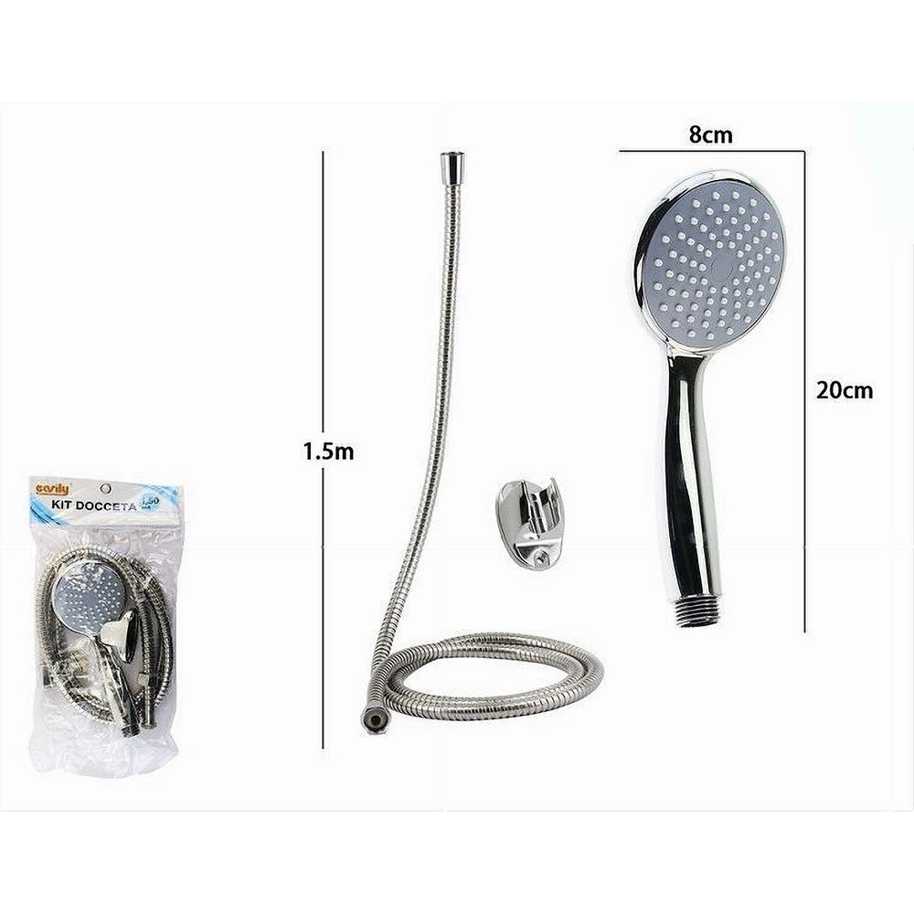 Trade Shop - Kit Doccetta Doccino Tondo Soffione Doccia Bagno Con Laccio 1,5 Mt Staffa 79976 -