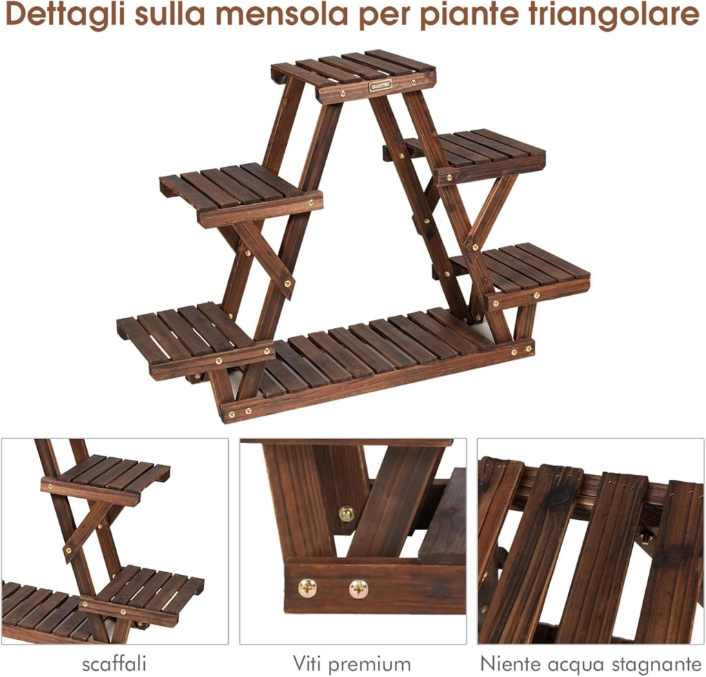 Porta Piante da Interno ed Esterno a 6 Livelli, Scaffale per Piante e Fiori a Scala in Legno, Porta Vasi da Balcone, Giardino e Salotto, 99 x 25 x 64,5 cm