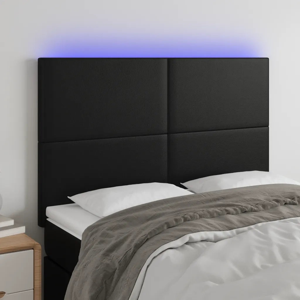 Testiera | Testata a LED Nera 144x5x118/128 cm in Similpelle